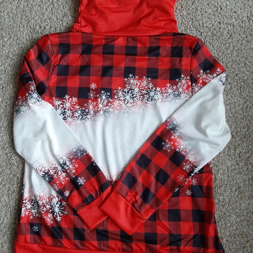 Rotita - So cute! Snowman Print Drawstring Red Sweatshirt - Size: L - Picture 6 of 9